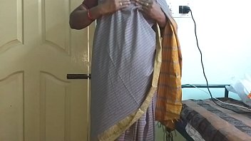 Desi Indian Wife Vanitha In A Sexy Grey Saree Flaunting Her Big Boobs And Shaved Pussy, Teasing With Hard Nipple Presses And Wild Pussy Rubbing While She Gets Off