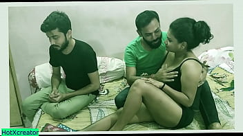 Indian Stud Shares His Sexy Girlfriend With A Shy Virgin, Guiding Him Through A Steamy Threesome With Passionate Hindi Whispers