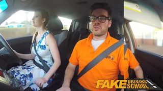 Naughty Redhead With Big Tits And Pink Nipples Gets A Kinky Facial At Fake Driving School